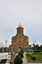 Entrance walkway to Georgian Orthodox Church Sameba Holy Trinity Cathedral Tbilisi Georgia