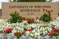 Entrance wall and flower garden at University of WisconsinÃ¢â¬âRiver Falls