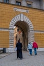 Entrance of Wawel Castle. Tourist visiting the castle in Krakow. Poland