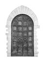 The entrance wooden door in an old Italian house black and white. Royalty Free Stock Photo