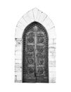 The entrance wooden door in an old Italian house black and white. Royalty Free Stock Photo