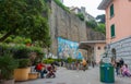 Entrances and exterior courtyard to Riomaggiore Railway Station on coastal Cinque Terre line