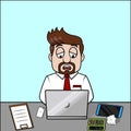 Entrepreneur Feel Sleepy On Desk Color Illustration