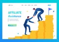 An entrepreneur helps a friend climb the ladder to wealth. Flat 2D. vector illustration landing page