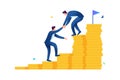 An entrepreneur helps a friend climb the ladder to wealth. Flat 2D. vector illustration web design