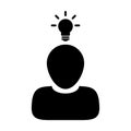 Entrepreneur icon vector male person profile avatar symbol with bulb for creative idea for business development in Glyph Pictogram Royalty Free Stock Photo