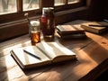 Entrepreneur jotting goals in notebook morning sunlight