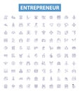 Entrepreneur line icons, signs set. Enterprising, business, innovator, visionary, aspiring, self employed, start up