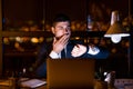 Entrepreneur Man Yawning Working Late Looking At Wristwatch In Office Royalty Free Stock Photo