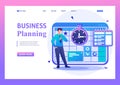 Entrepreneur plans the time for calendar for the month. Flat 2D character. Landing page concepts and web design