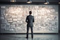 Entrepreneur Stands Before Whiteboard Looks at the Whiteboard. By generative Ai Royalty Free Stock Photo