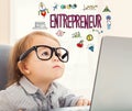 Entrepreneur text with toddler girl