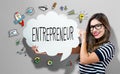 Entrepreneur text with woman holding a speech bubble Royalty Free Stock Photo