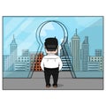 Entrepreneur Walking To Keyhole Door Color Illustration