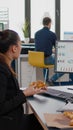 Entrepreneur woman having meal break sitting at table eating pizza slice fastfood delivery