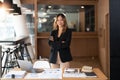 Entrepreneur young asian woman, business woman arms crossed on workplace at her office Royalty Free Stock Photo