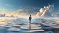 Entrepreneurial Journey: Walking Among Clouds And Documents Royalty Free Stock Photo