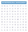 Entrepreneurial management line icons, signs set. Entrepreneurial, Management, Start up, Business, Strategy, Networking