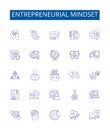 Entrepreneurial mindset line icons signs set. Design collection of Entrepreneurial, Mindset, Vision, Risk Taking