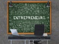 Entrepreneurs Concept. Doodle Icons on Chalkboard. 3d