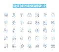 Entrepreneurship linear icons set. Innovation, Risk-taking, Visionary, Resilience, Creativity, Marketability, Ambition