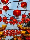 Entry gate to China Lights in Hales Corner, Wisconsin with hanging red Chinese lanterns