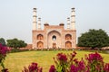 Entry gate of the tomb of Akbar the Great in Agra on overcast day