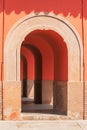 Entry of a red arch corridor in a chinese gate