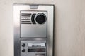 Entry security Closeup shot of a intercom on a modern new building door.  Concept of private property , household real estate Royalty Free Stock Photo