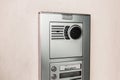 Entry security Closeup shot of a intercom on a modern new building door.  Concept of private property , household real estate Royalty Free Stock Photo