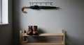 entryway essentials: boots, umbrella, and shoe rack Royalty Free Stock Photo
