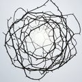 Entwined bare branches form a circular, web-like pattern against a gray sky background Royalty Free Stock Photo