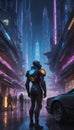 Nebula Nocturne: Cyberpunk Hacker\'s Nighttime Cosmos. Generative AI