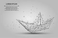 Polygonal wireframe mesh Origami boat from dots lines and stars. Vector Paper ship Royalty Free Stock Photo