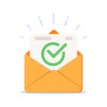 Envelope with approved document icon. Vector illustration of e-mail confirmation. Royalty Free Stock Photo