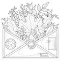 Envelope with autumn leaves.Coloring page antistress for adults.