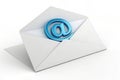 Envelope with Blue At Sign Inside Message Correspondence Mailbox Contact Digital Communication Symbol Royalty Free Stock Photo