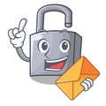 With envelope cartoon unlocked padlock on the table Royalty Free Stock Photo