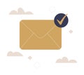 Envelope With Checkmark In Flat Vector Illustration Symbolizing Message Delivery, Email Confirmation, And Approval