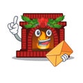 With envelope christmas fireplace in the cartoon shape