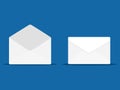Envelope. Closed and open envelope icon isolated on a blue background. Royalty Free Stock Photo