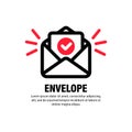 Envelope with confirmed document icon. Successful e-mail delivery, email delivery confirmation, successful verification concepts.