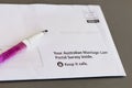 Envelope containing Australian Gay Marriage postal vote