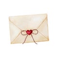 Envelope decorated with string twine rope bow and red heart. Love letter for Valentines day Royalty Free Stock Photo