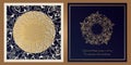 Envelope design, invitations for laser paper cutting. Square pocket with a floral pattern, an openwork frame and a gold-embossed