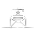 Envelope with Document Continuous Line Drawing Isolated, Star Symbol on Page, Message Concept Minimalist One Line Royalty Free Stock Photo