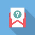 Envelope with document and round blue question mark icon. Vector illusrtation Royalty Free Stock Photo