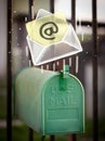 Envelope with email sign dropping into mailbox