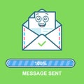 Envelope emoticon. Flat illustration email character design with progress bar. Process of email sending. Text message