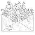 Envelope with flowers.Coloring book antistress for children and adults.